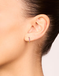 Gold Plated Sterling Silver Pink Cubic Zirconia Hoop Earrings - link has visual effect only