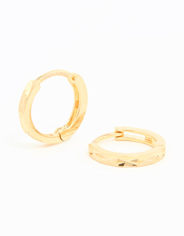 Gold Plated Sterling Silver Diamond Style Cut Huggie Earrings