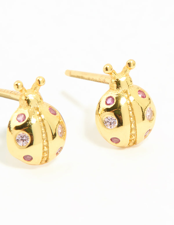 Gold Plated Sterling Silver Ladybug Stud Earrings
