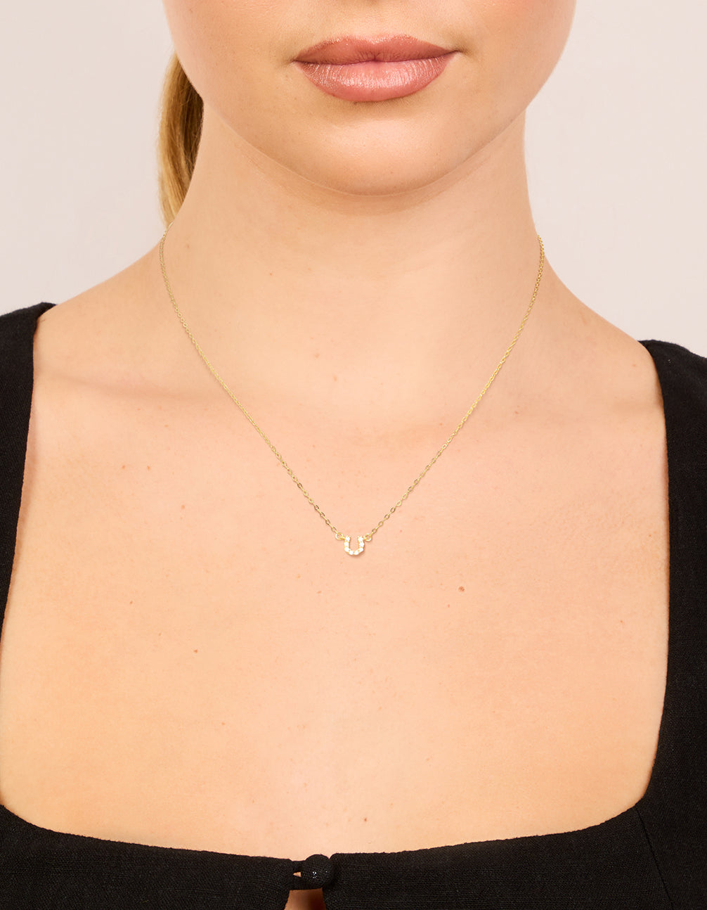 Gold Plated Sterling Silver Cubic Zirconia Horseshoe Necklace