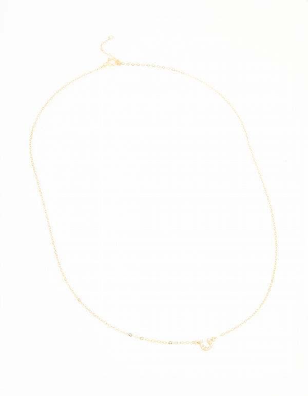 Gold Plated Sterling Silver Cubic Zirconia Horseshoe Necklace