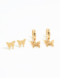 Waterproof Gold Plated Stainless Steel Butterfly Earrings 2-Pack - link has visual effect only