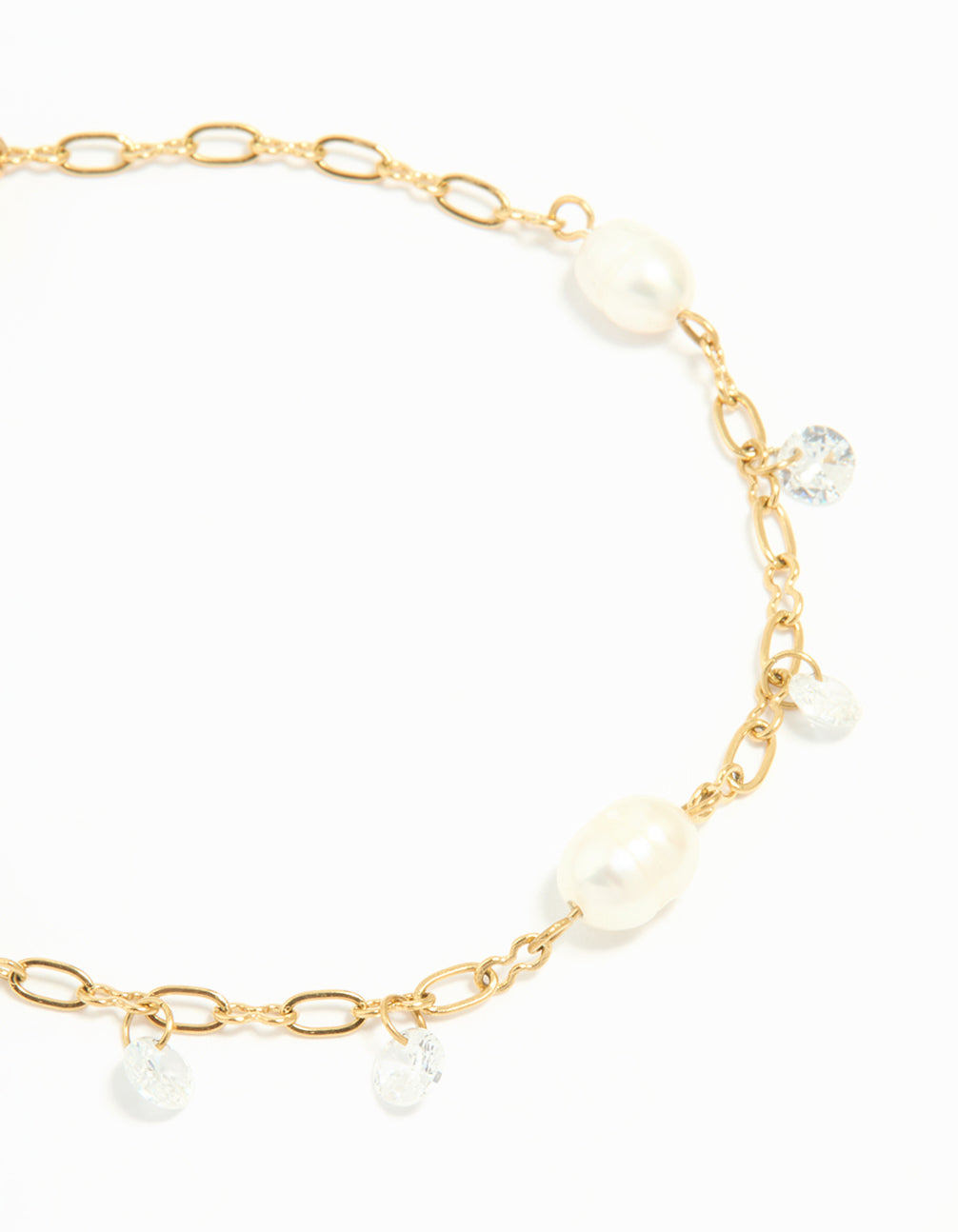 Waterproof Gold Plated Stainless Steel Cubic Zirconia Pearl Bracelet