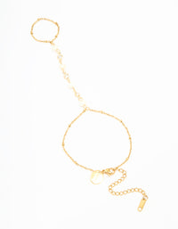 Waterproof Gold Plated Stainless Steel Pearl Hand Chain - link has visual effect only