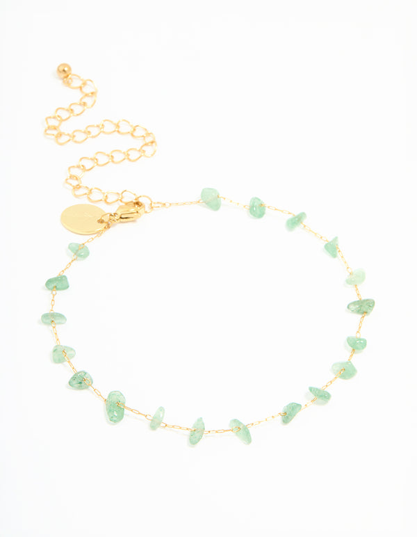 Waterproof Gold Plated Stainless Steel Green Semiprecious Stone Anklet