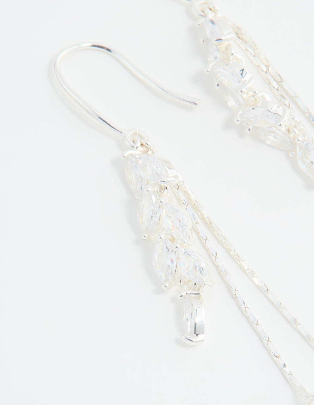 Silver Plated Cubic Zirconia Pearl Leaf Drop Hook Earrings