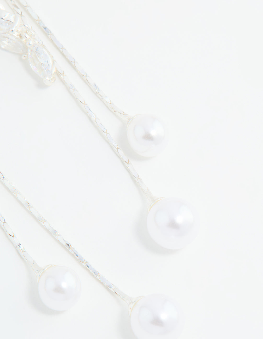 Silver Plated Cubic Zirconia Pearl Leaf Drop Hook Earrings