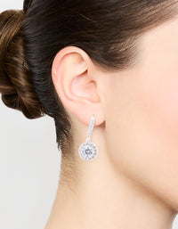 Silver Plated Cubic Zirconia Round Halo Drop Earrings - link has visual effect only