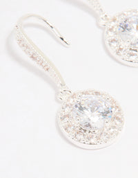 Silver Plated Cubic Zirconia Round Halo Drop Earrings - link has visual effect only