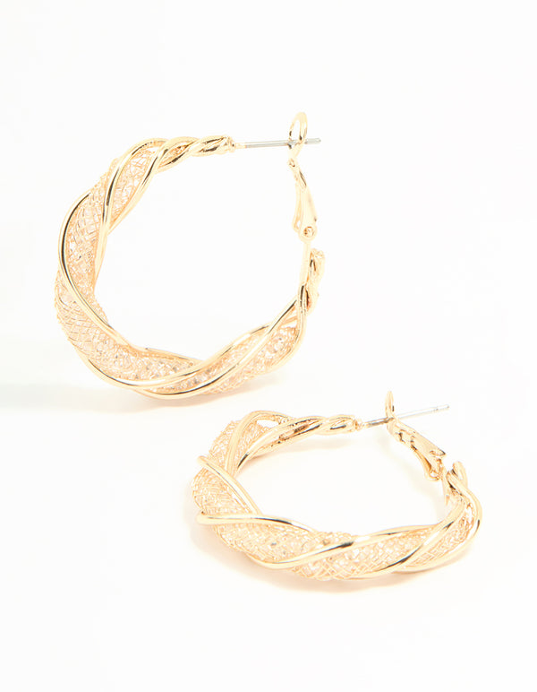 Gold Small Wrap Mesh Hoop Earrings