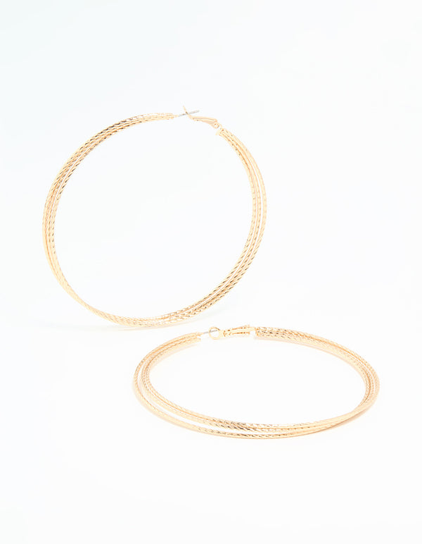 Gold Textured Large Hoop Earrings