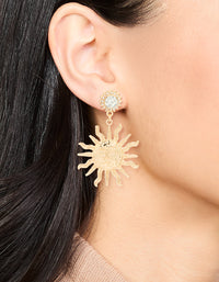 Gold Diamante Smiley Textured Sun Drop Earrings - link has visual effect only