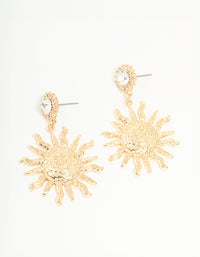 Gold Diamante Smiley Textured Sun Drop Earrings - link has visual effect only