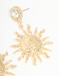 Gold Diamante Smiley Textured Sun Drop Earrings - link has visual effect only
