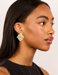 Gold Textured Diamond Shape Stud Earrings - link has visual effect only