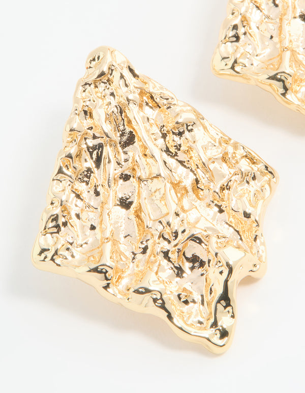 Gold Textured Diamond Shape Stud Earrings