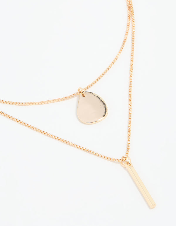 Gold Disc Pendant & Tassel Layered Necklace