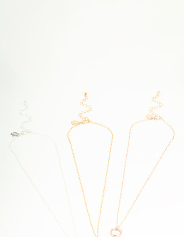 Mixed Metal Circle Pendant Necklaces 3-Pack