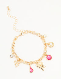 Gold Pearl & Pink Diamante Charm Bracelet - link has visual effect only