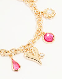 Gold Pearl & Pink Diamante Charm Bracelet - link has visual effect only