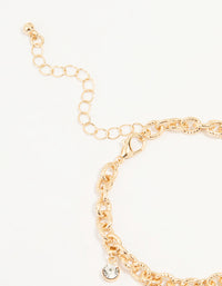 Gold Pearl & Pink Diamante Charm Bracelet - link has visual effect only