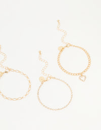 Gold Diamante Mixed Chain Heart Bracelets 3-Pack - link has visual effect only