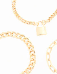 Gold Mixed Chain & Lock Bracelet 3-Pack - link has visual effect only