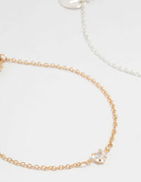 Mixed Metal Cubic Zirconia Heart Bracelets 2-Pack - link has visual effect only