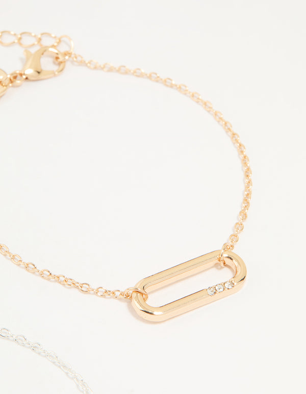 Mixed Metals Diamante Oval Centre Bracelets 3-Pack