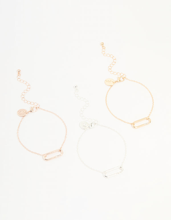 Mixed Metals Diamante Oval Centre Bracelets 3-Pack