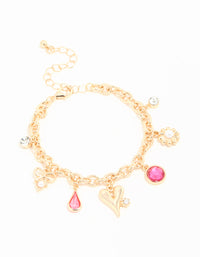 Gold Heart & Flower Charm Bracelet - link has visual effect only