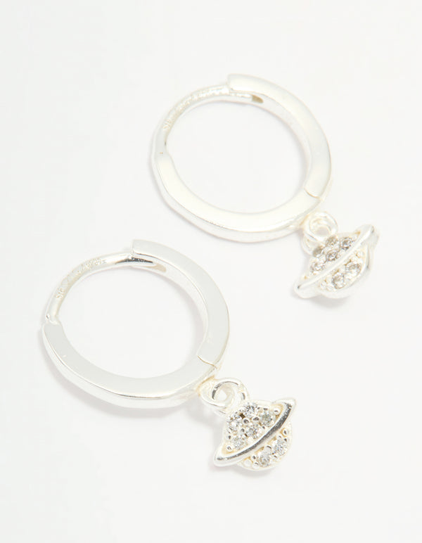 Sterling Silver Cubic Zirconia Planet Huggie Earrings