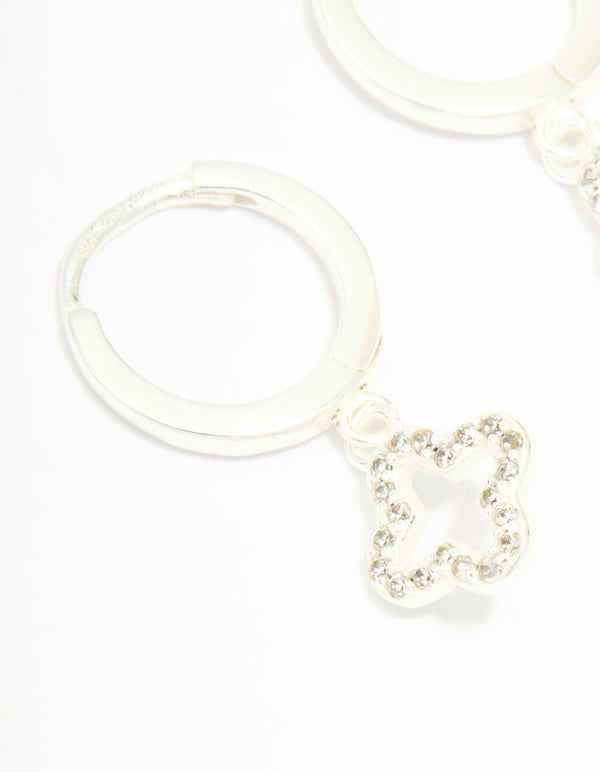 Sterling Silver Cubic Zirconia Flower Huggie Earrings