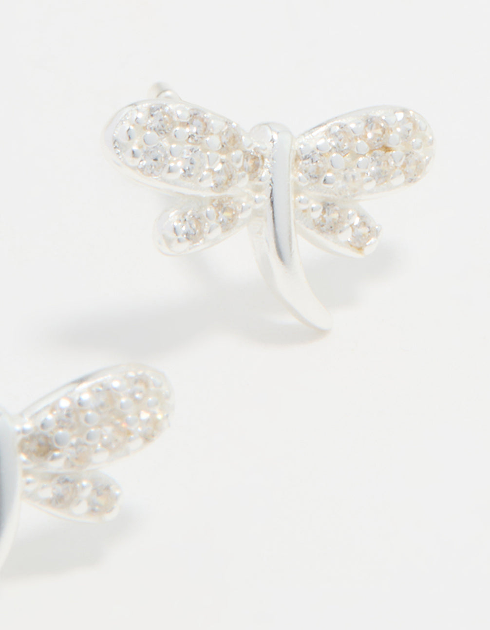 Sterling Silver Cubic Zirconia Dragonfly Stud Earrings