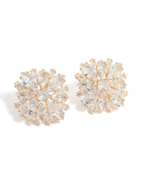 Gold Cubic Zirconia Statement Flower Stud Earrings - link has visual effect only
