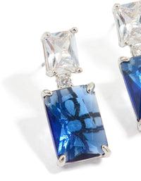 Silver Blue Cubic Zirconia Rectangle Stud Earrings - link has visual effect only