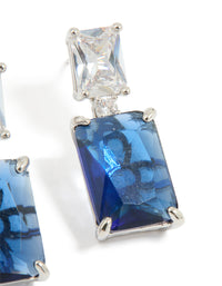 Silver Blue Cubic Zirconia Rectangle Stud Earrings - link has visual effect only