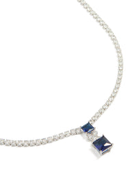 Silver Blue Cubic Zirconia Double Square Necklace - link has visual effect only