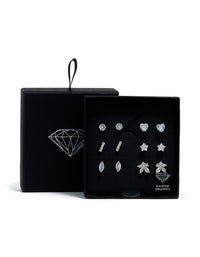 Silver Cubic Zirconia Heart & Flower Stud Earrings 6-Pack - link has visual effect only