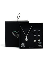 Silver Cubic Zirconia Freshwater Pearl Stud Necklace & Earrings Set - link has visual effect only