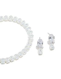 Silver Cubic Zirconia Tennis Bracelet & Teardrop Earrings Set - link has visual effect only