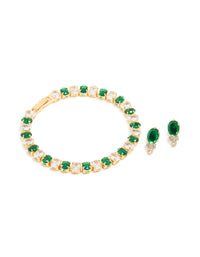 Gold Plated Green Cubic Zirconia Tennis Bracelet & Earrings Set - link has visual effect only