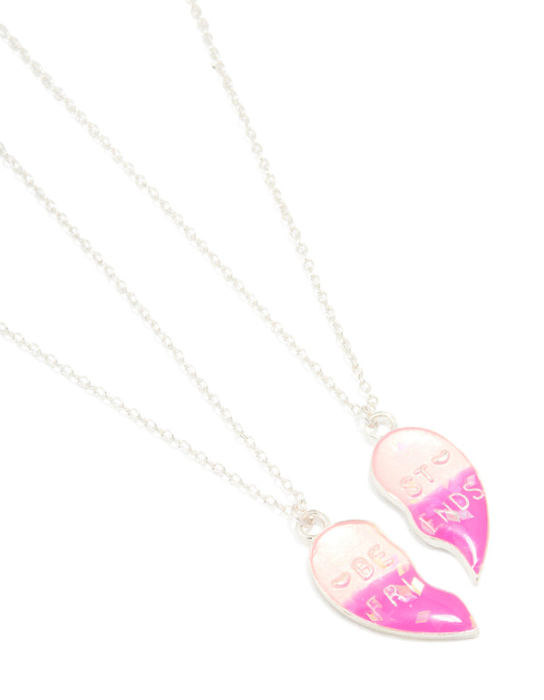 Kids Silver Pastel Heart BFF Necklaces 2-Pack