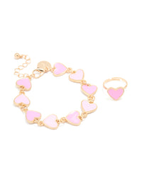 Kids Gold Alternating Heart Bracelet & Ring - link has visual effect only