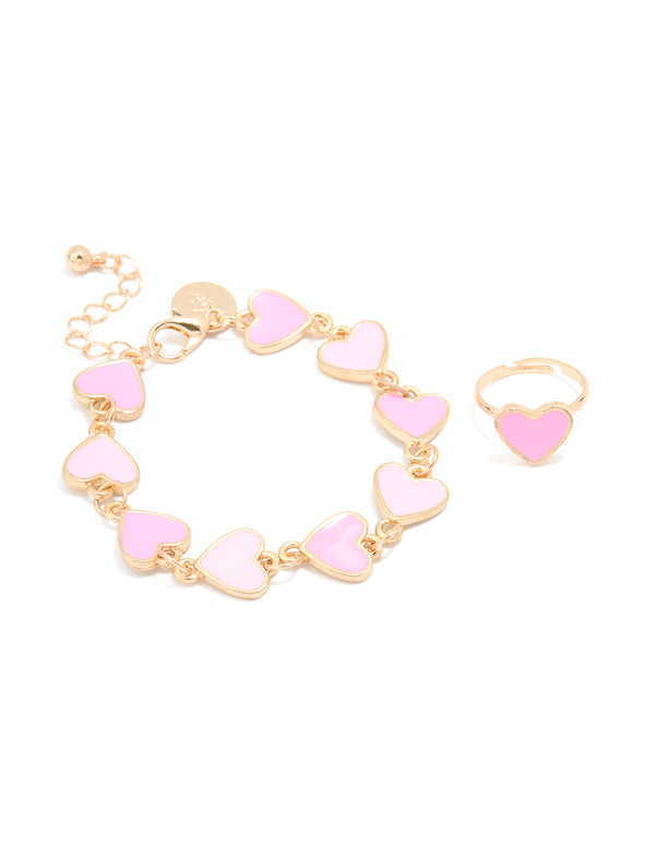 Kids Gold Alternating Heart Bracelet & Ring