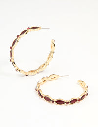 Gold Red Stone Marquise Hoop Earrings - link has visual effect only