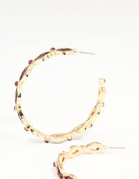 Gold Red Stone Marquise Hoop Earrings - link has visual effect only