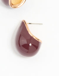 Gold Red Enamel Chunky Teardrop Hoop Earrings - link has visual effect only