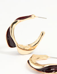 Gold Red Enamel Organic Hoop Earrings - link has visual effect only