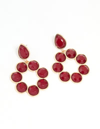 Gold Red Round Stone Drop Earrings - link has visual effect only